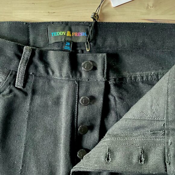 Teddy Fresh Unisex Black Convertible Zip-Off Straight Leg Jeans Pants size 28 - Picture 3 of 8